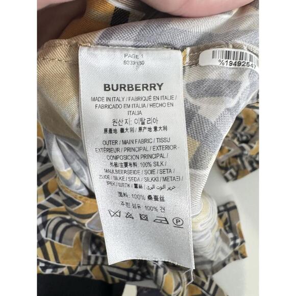 Burberry Silk Check Logo Print Shirt Yellow Beige SZ XS - Picture 5 of 5
